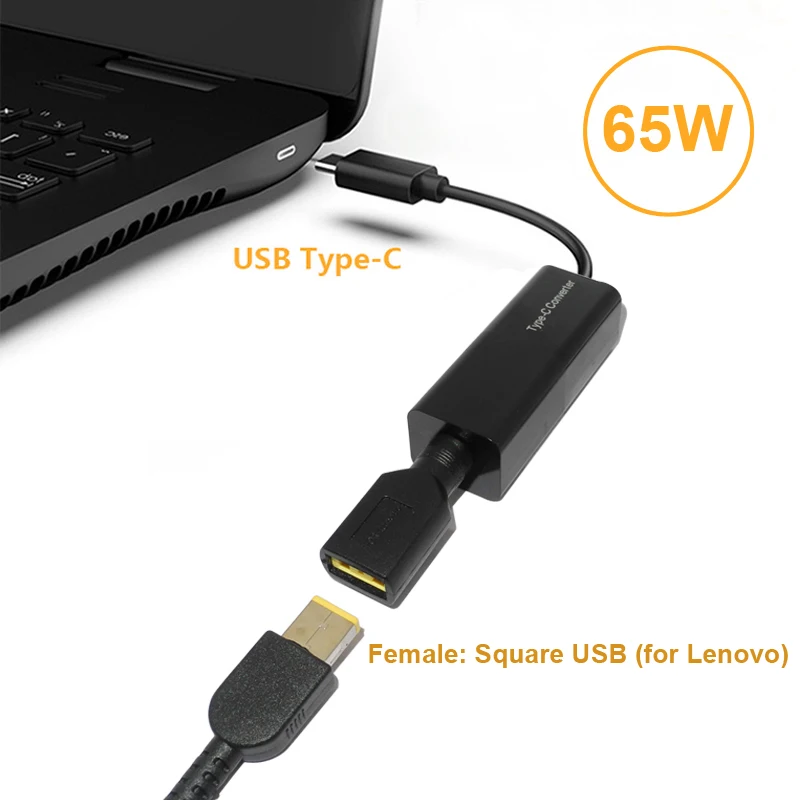 

65W USB Type C Converter Dc Power Jack Connector Square Plug Female to USB C Charging Adapter for Macbook Lenovo Hp Laptop Phone