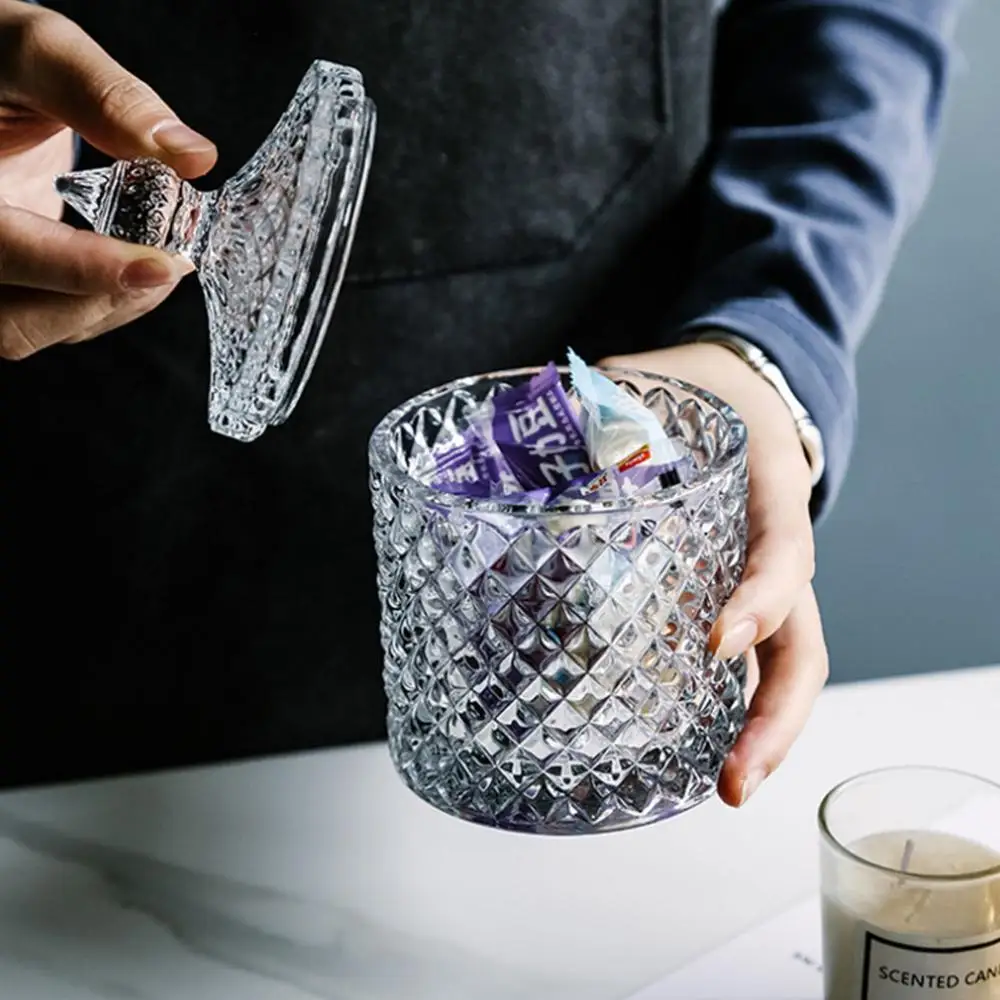 

300/600ML Nordic Crystal Glass Storage Jar Desktop Candy Sugar Jewelry Storage Tank With Lid Home Party Decorations
