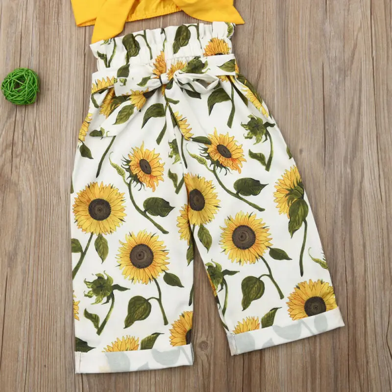 

2PCS Toddler Baby Girls Clothes Halter Vest Tops Sunflower Pants Outfits Sunsuit
