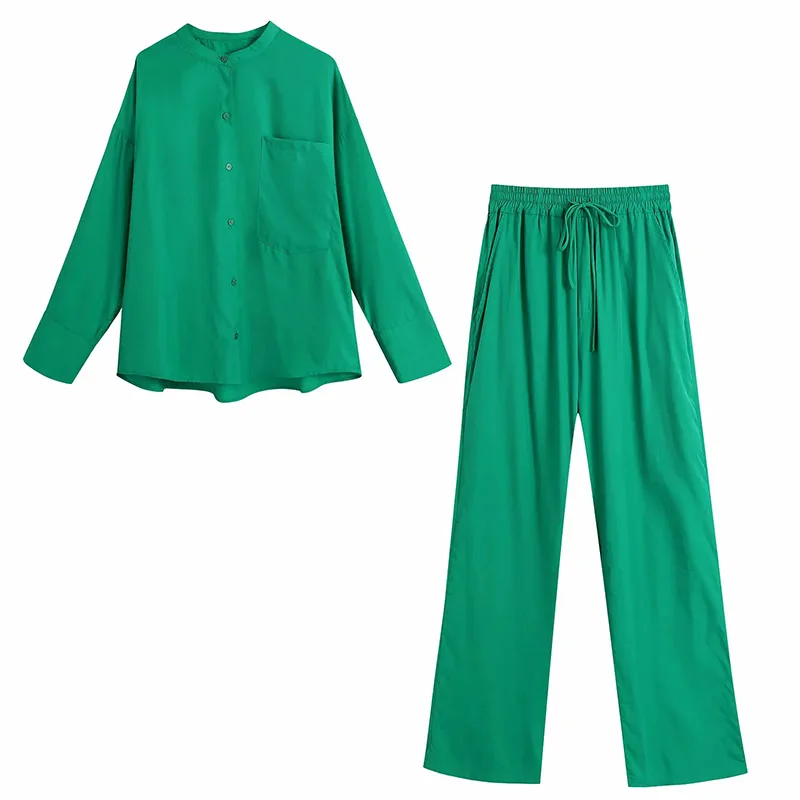 

MosiMolly 2021 Trendy Green Sets Blouses Pants Women's Sets Casual Streetwear Loungewear Homewear