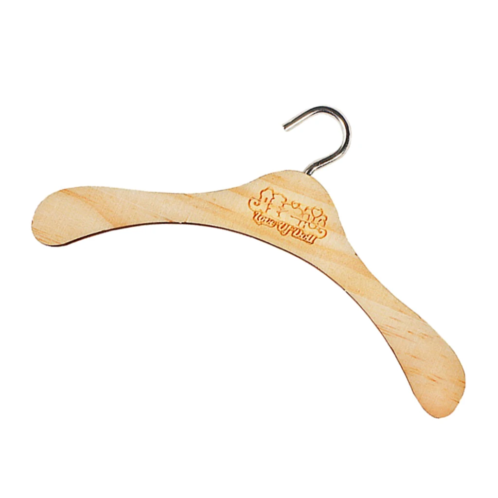 

Wooden Dolls Clothing Hanger Metal Hook 1/3 Dolls Furniture Closets Scene Decor
