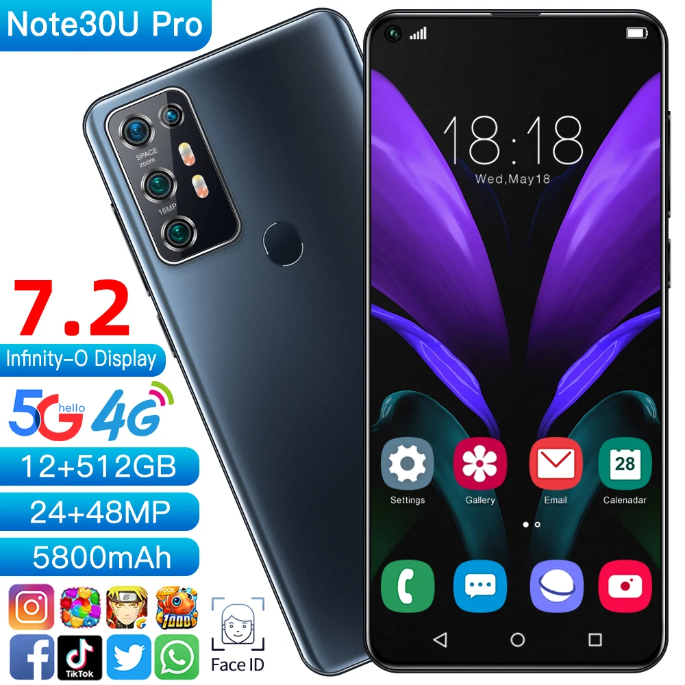 Фонарь 2021 Note30U Pro 7 2 дюйма 5800 мач разблокировка распознаванием лица десятиядерный