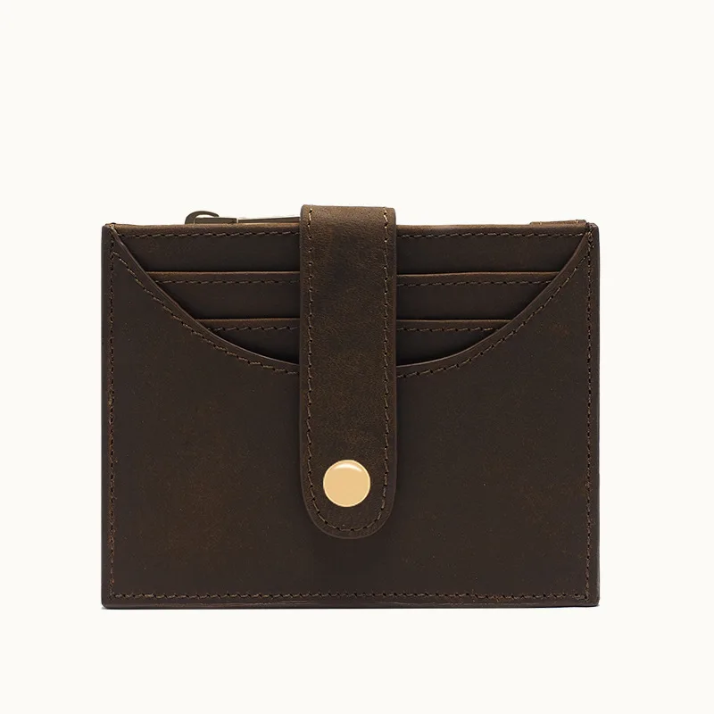 

Genuine Leather Mini Wallets Men Thin Retro Multifunction Zipper Bifold Casual Card Package Cartera Hombre Purse Business DA50QB