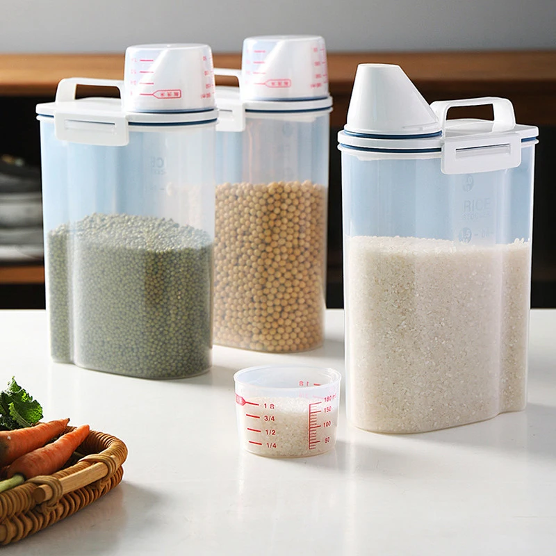 

Food Large Storage Jar Kitchen Plastic Flour Cereal Container Storage Jars Rice Home with Lids Pojemniki Kuchenne Jars DJ60ST