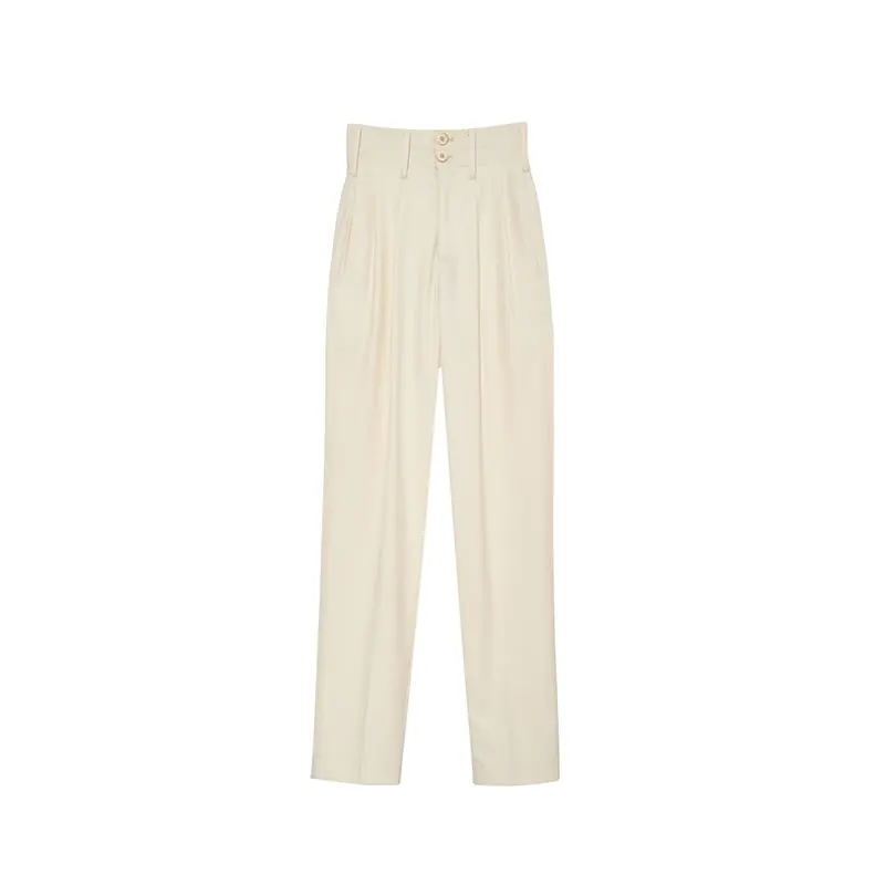 

XITAO Women Pants Fashion New Women 2021 Summer Elastic Waist Pleated Solid Color Pocket High Waist Full Length Pants LDD1772