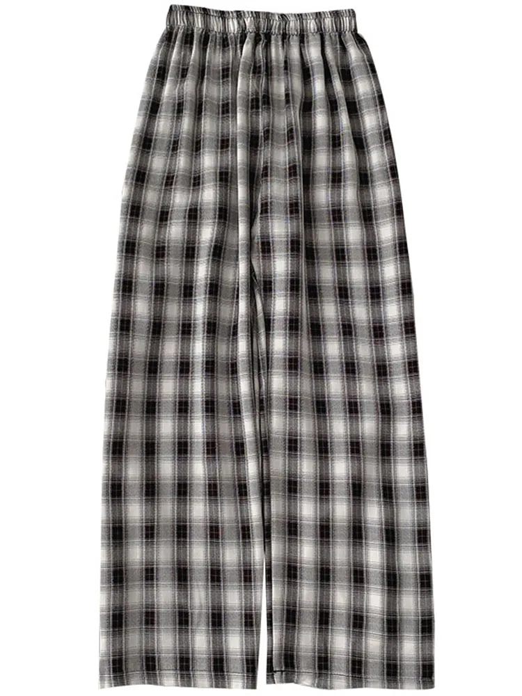 

Yeeloca Plaid Elastic Casual Pants Spring New Women's Korean High Waist Loose Straight Trousers Versatile Wide Leg Pants