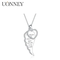 uonney wholesale customized angel wing with birthstone pendant women%e2%80%99s heart diamond charms necklace couple engraving jewelry