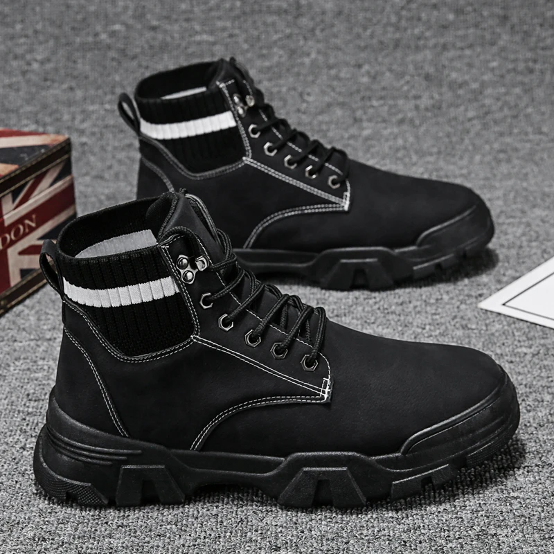 

New Martin boots men's high top elastic socks men's shoes Korean versatile casual shoes men's tooling
