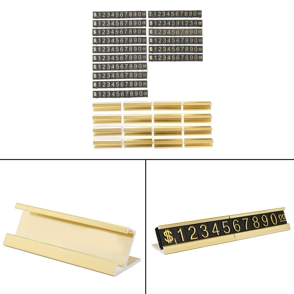 

16 Sets Golden Number Letter with Base Adjustable Price Display Stand Tag Label Sets of Number Labels