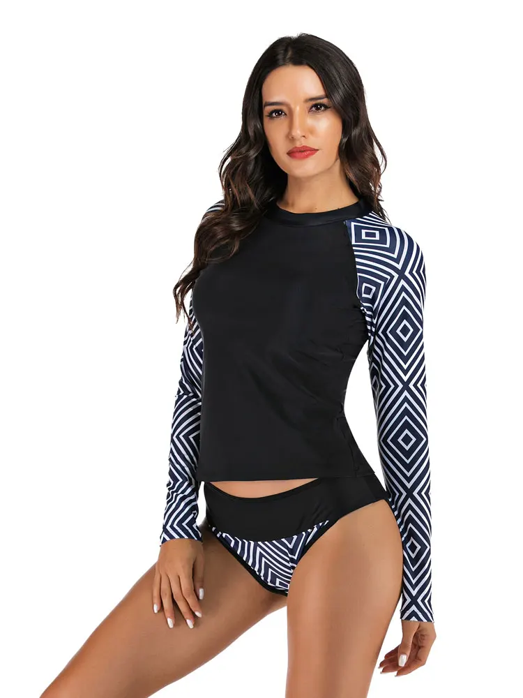 Женская рубашка-танкини с длинным рукавом Раздельный купальник принтом в стиле