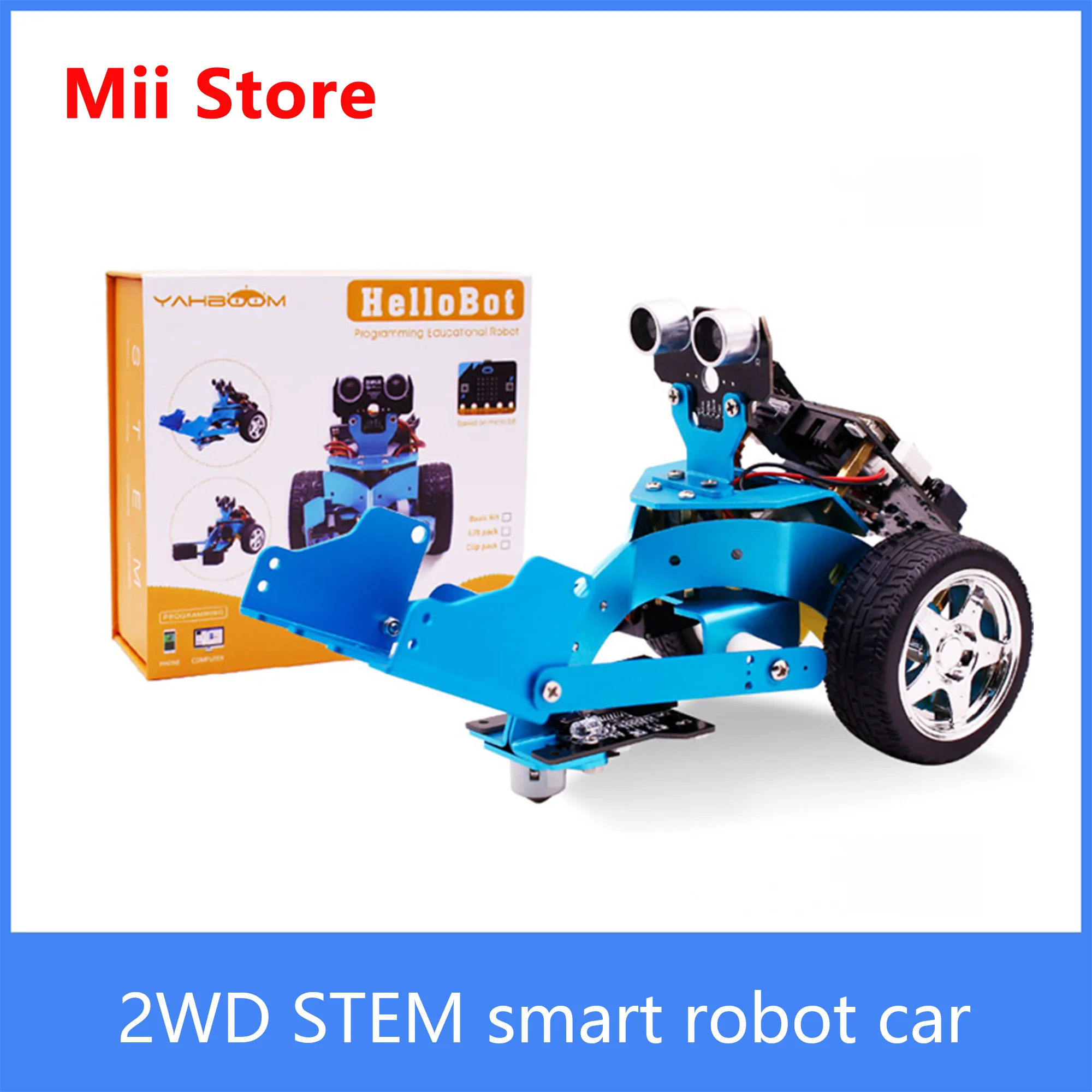 Yahboom Hellobot 2WD STEM Education blue aluminum microbit smart robot car for BBC microbit V2 compitable with microbit V1.5
