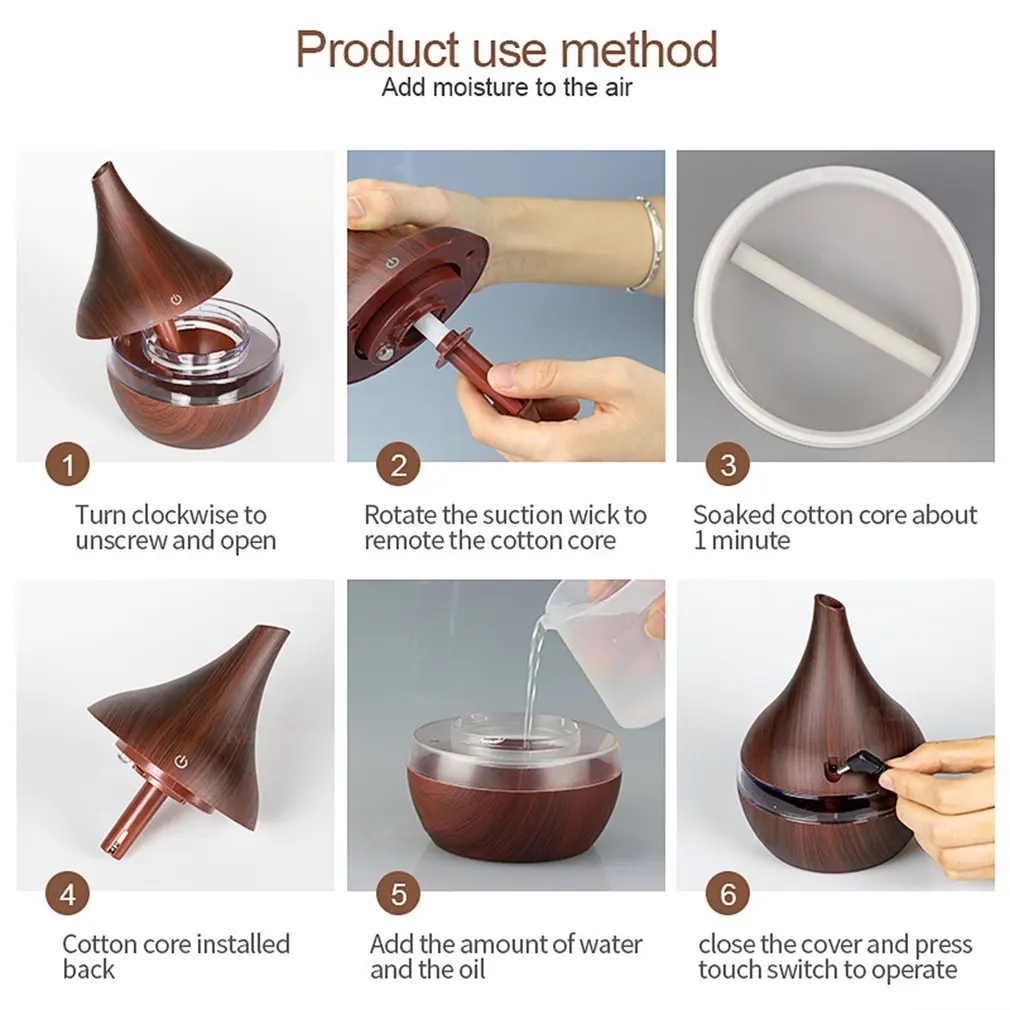 

300ML USB Electric Aroma Air Diffuser Wood Ultrasonic Air Humidifier Essential Oil Aromatherapy Cool Mist Maker For Home