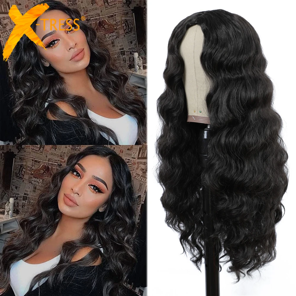 Loose Wave Synthetic Hair Wigs X-TRESS Middle Part Machine Made Wig For Women 18 22 26 Inch Available Long Soft Daily Hairstyle