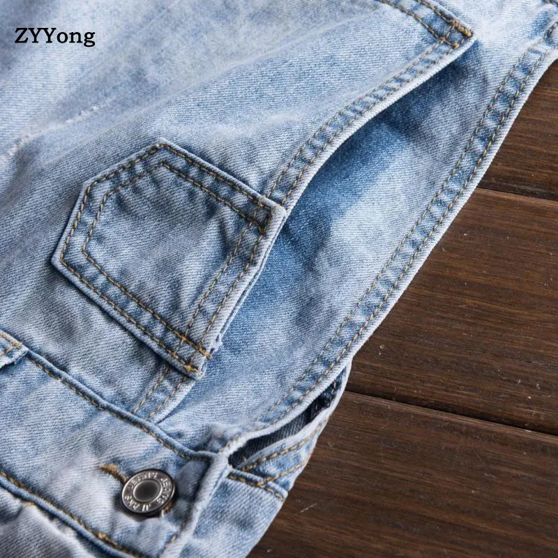 2020 New Style Men's Light Blue Ripped Jeans Jumpsuits Hi Street Distressed Denim Bib Overalls For Man Suspender Pants S-6XL