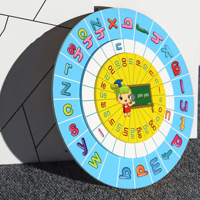 

Baby Toys Montessori Wooden Spelling Pinyin Turntable Puzzle Round Board Learning cognition Educational Toys for Children Gift