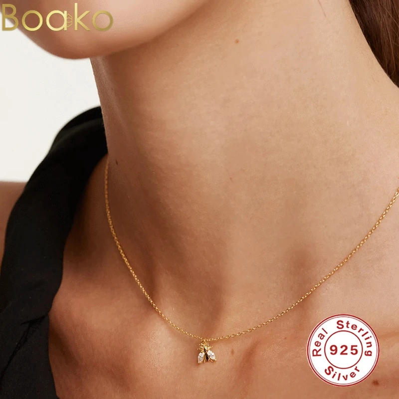 

BOAKO Small Cute Bee 925 Sterling Silver Pendant Necklace For Women Jewelry Charming Pendant Chain Choker Necklace Bijoux