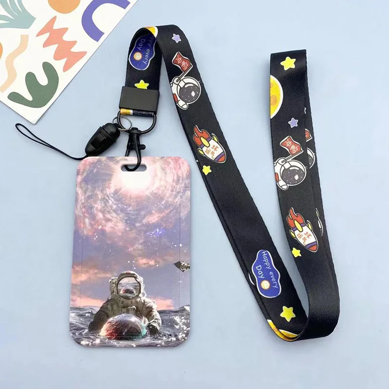 

Cool Spaceman Astronaut Taikonaut Planet Keychain Access Card Bus Pass ID Card Holder Staff Badge Holders with Lanyard Key Chain