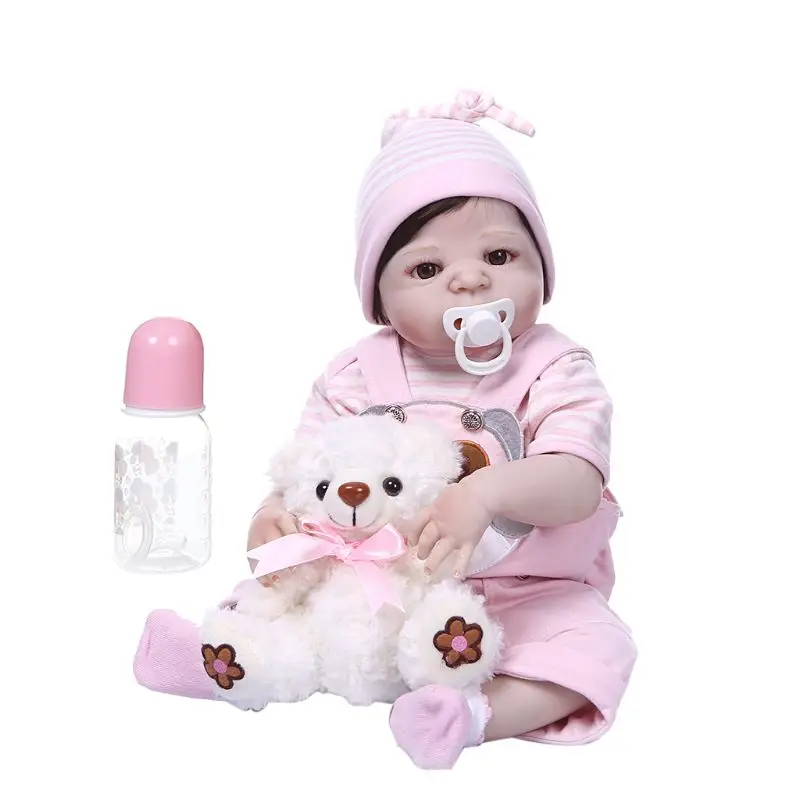 

56cm Silicone Newborn Lifelike Girl Dolls Toddler Gifts Nipple Bottle Early Childhood Kids Toys XX9E