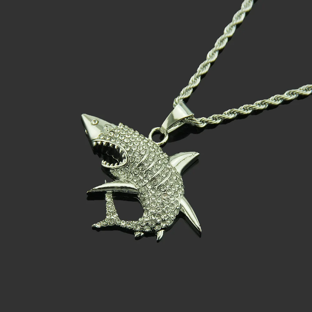

2020 Men's Women hip hop cool iced out sparking bling Zircon Animal Shark pendant necklaces Rock fashion charm jewelry