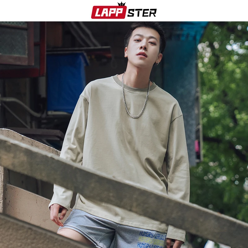 LAPPSTER Мужская цветная футболка большого размера Harajuku с длинным рукавом 2020