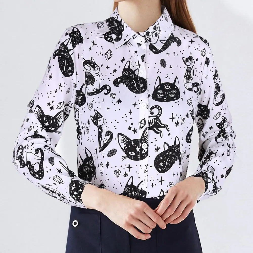 Женская офисная блузка с отложным воротником и длинным рукавом|Блузки| |