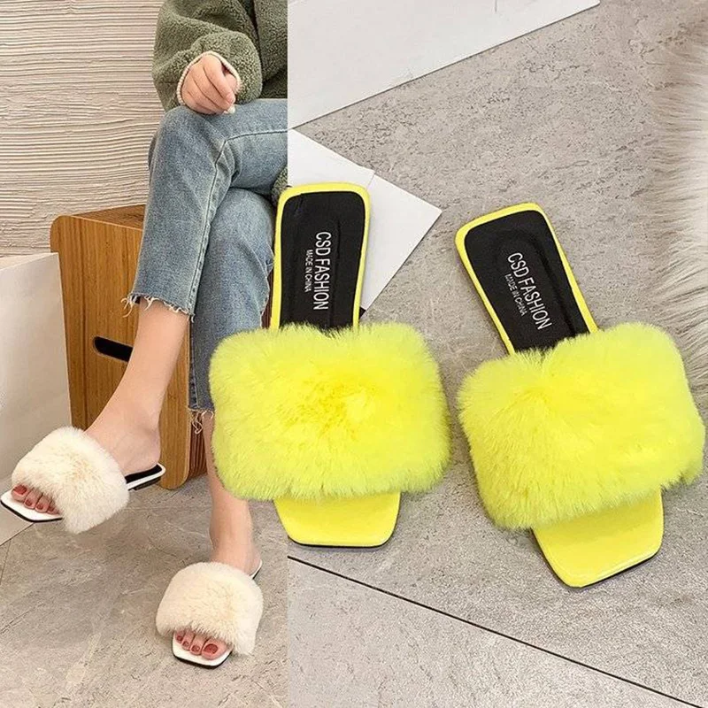 Luxury Fur Women Slippers Autumn Winter Furry Indoor Home Slippers Antiskid Outdoor Female Large Size Elegant Slides women