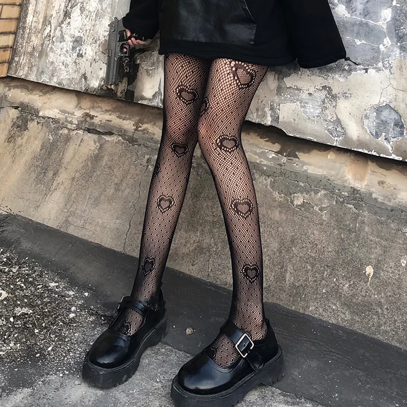 

Female Pantyhose, Adults Heart Patterns See-Through Thigh High Stockings for Spring Summer, Black