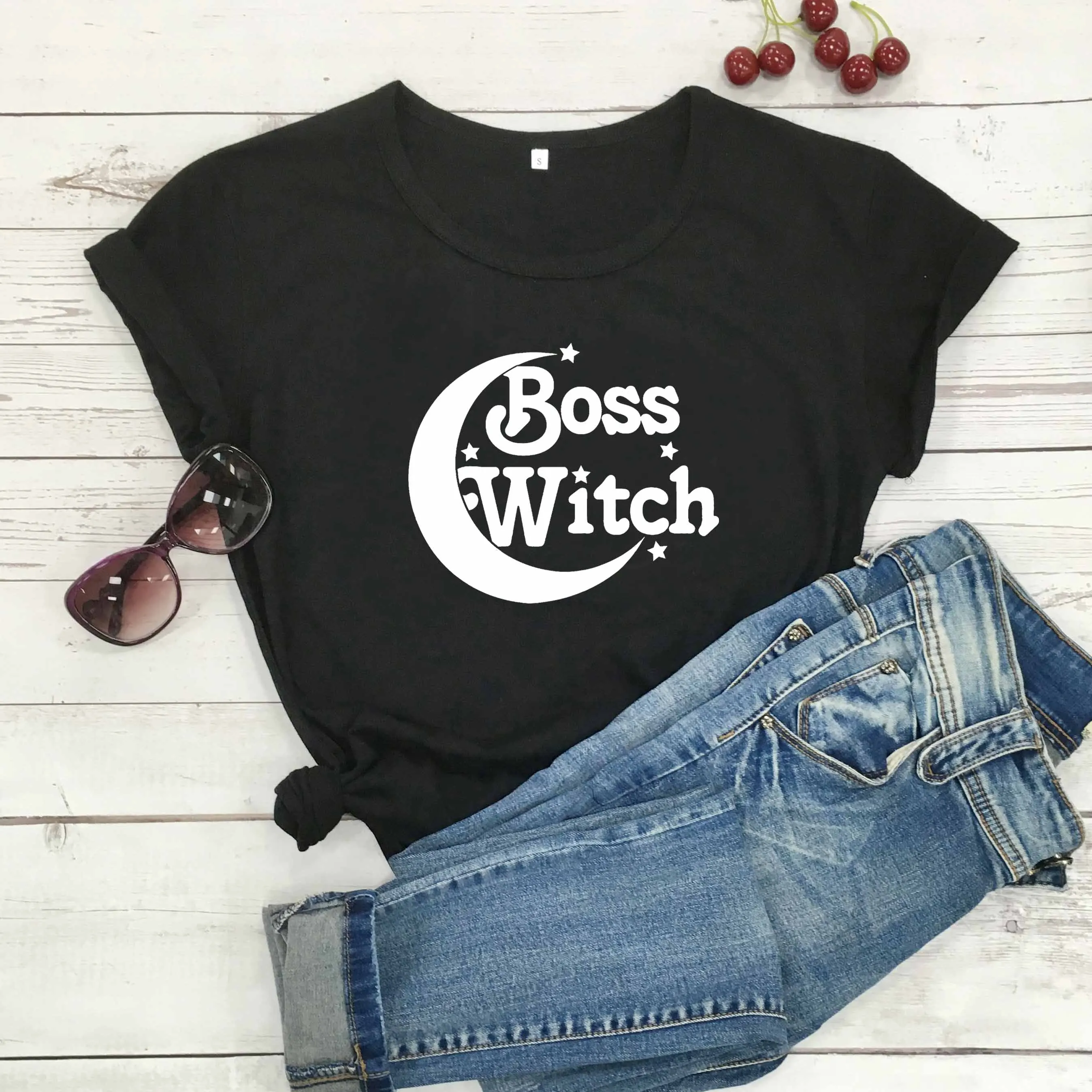 Женская футболка из чистого хлопка Witch graphic повседневная хипстерская в стиле