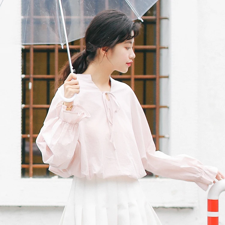 

2019 Autumn Pure Color Women Shirts All-Match Long Sleeve V-neck Blouses Lantern Sleeve Shirts Female Tops