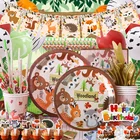 Одноразовая посуда с изображением лесных животных на день рождения, праздник, товары для детского шоу, бумажная тарелка, чашка, бумажный мешок для полотенец