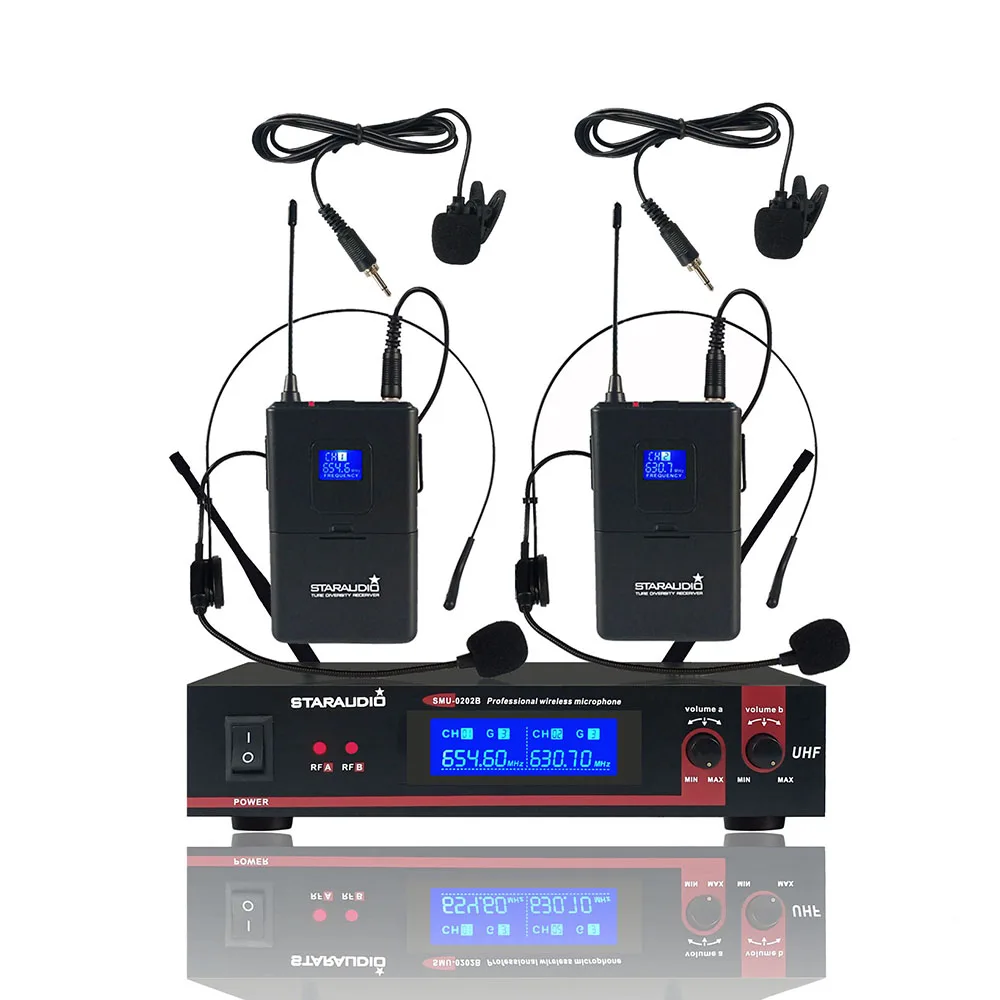 Двухканальная Беспроводная микрофонная система Pro Audio UHF 2-канальная гарнитура