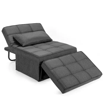 Costway Sofa Bed 4 in 1 Multi-Function Convertible Sleeper Folding Ottoman Grey HV10023GR