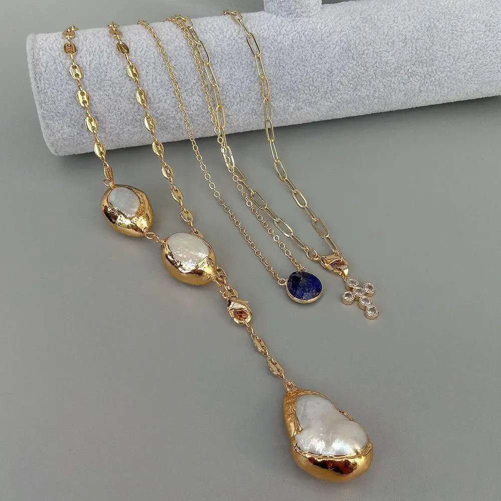 Ожерелье женское с распятием и искусственным жемчугом 17-26 дюймов