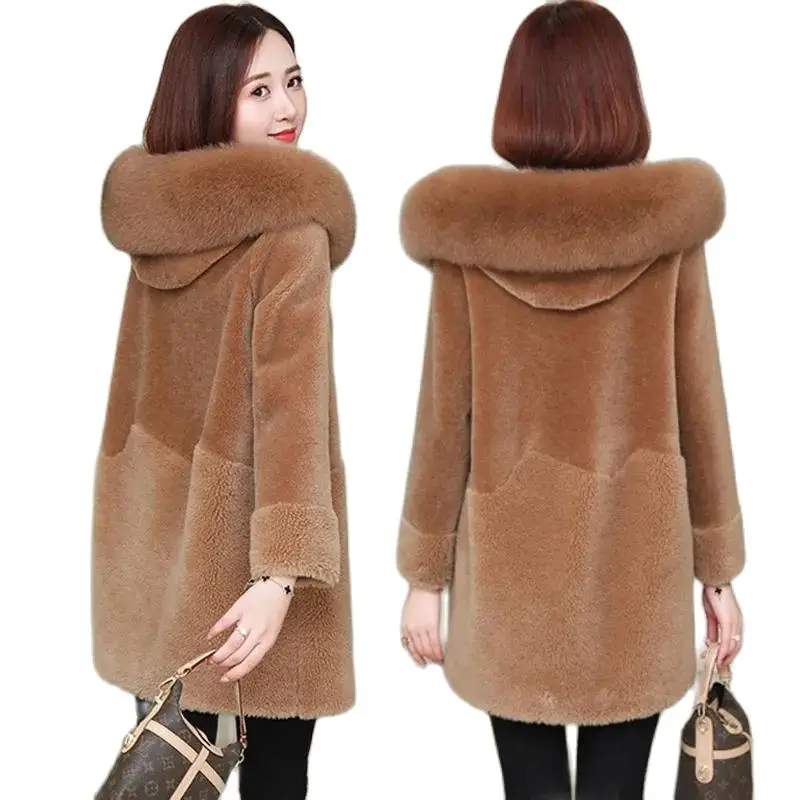 

Women Mid-Length Coat Korean Loose Plush Sheep Shearing Jacket Thickened 2021 Autumn And Winter Faux Fur Lamb Plush M293