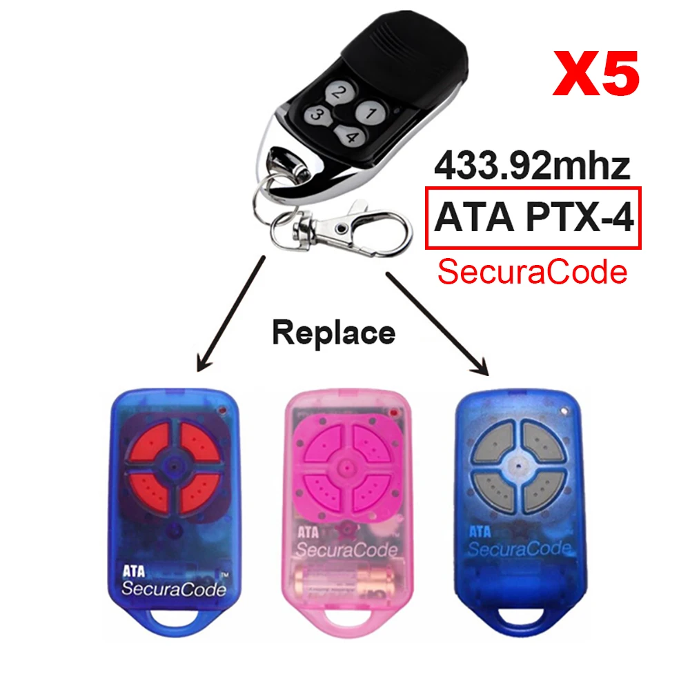 

Пульт дистанционного управления ATA PTX4, 5 шт., 433,92 МГц, ATA PTX-4 GDO 2v 5/2v 6/2v 7/4v 3/4v 4/4v 5/4v 6/6v1, Открыватель Гаражных Дверей