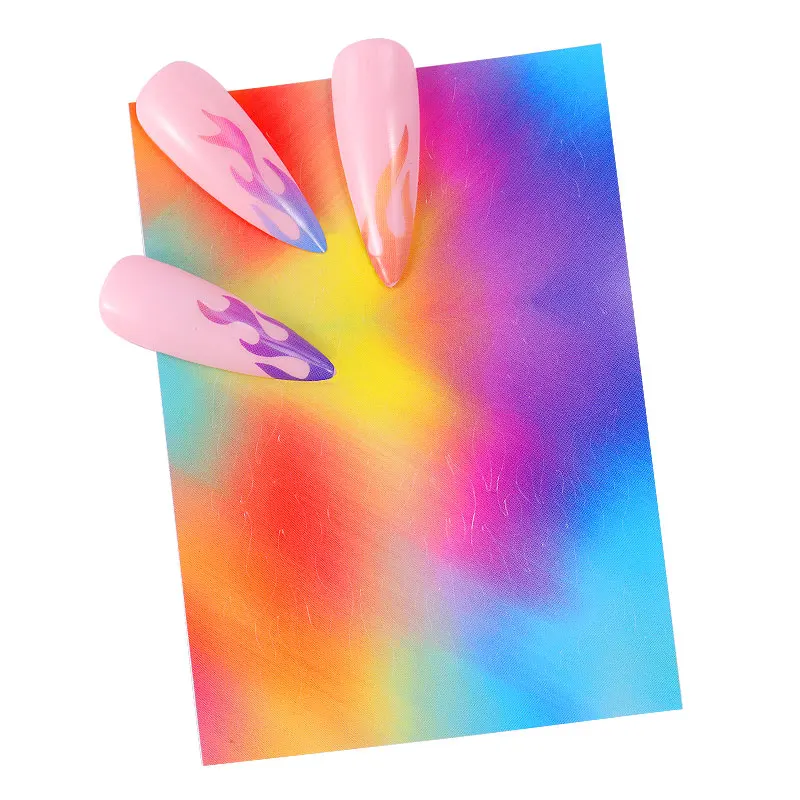 6 шт./компл. наклейки для дизайна ногтей лазерные радужные пламени Стильные с