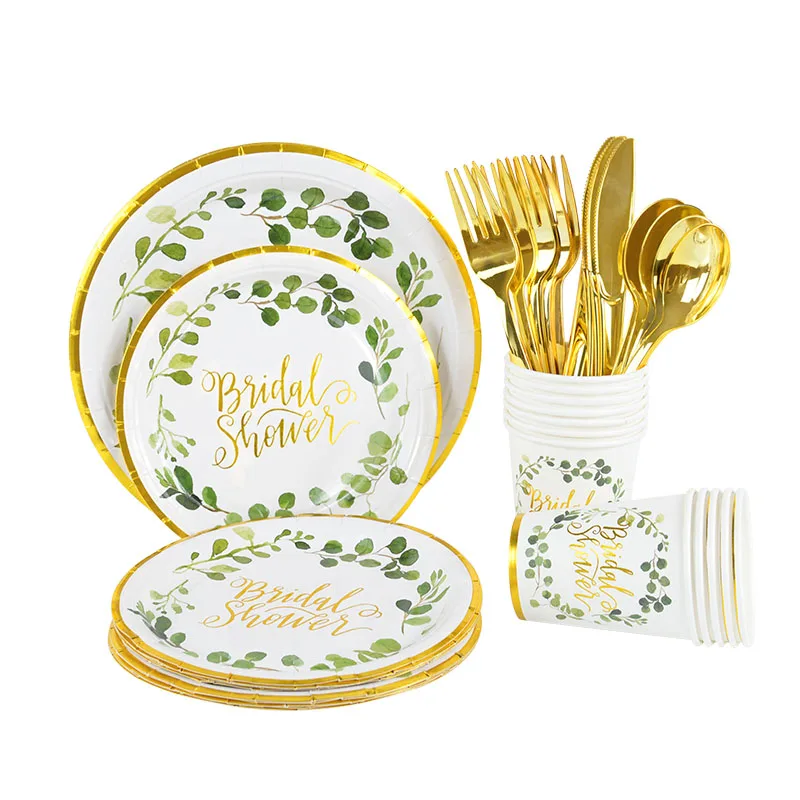 

16pcs/lot Wedding Decoration Disposable Tablewares Paper Plates Cups Table Decor Team Bridal Shower Bachelorette Party Supplies