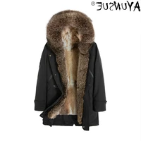 genuine raccoon fur jacket men real rabbit fur collar 5xl coat winter jackets mens rabbit fur sleeves parka ropa lxr1062