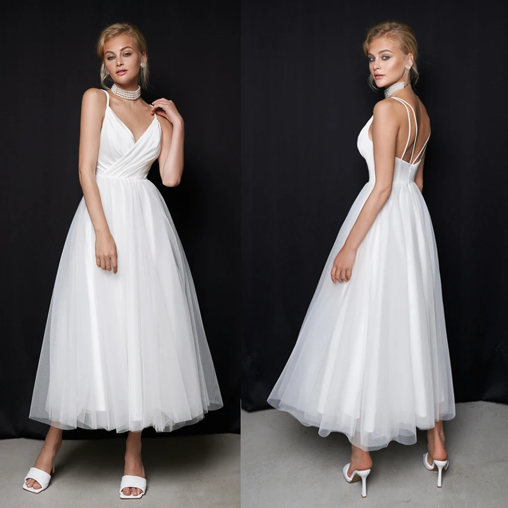 Мини-платье свадебное ТРАПЕЦИЕВИДНОЕ из тюля на тонких бретельках | Свадьбы и