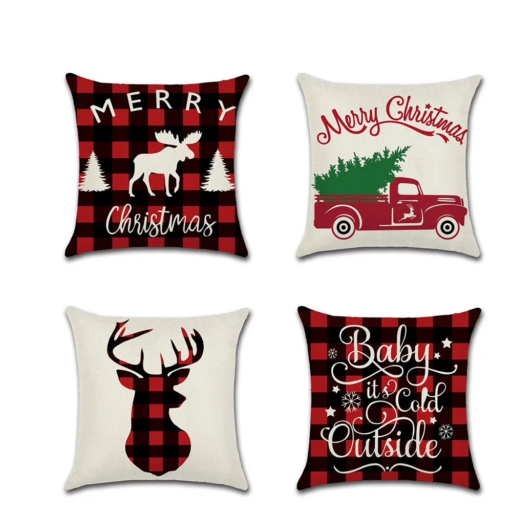 

Christmas Theme Linen Cushion Cover Decorative Car Elk Pillowcase 45*45cm