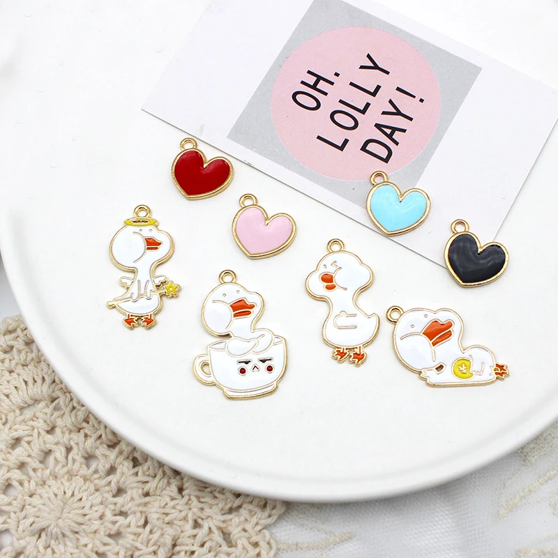 

10pcs Alloy Pendant Charm Accessory Earrings Enamel Charms Jewelry Accessories Duck Love PendantDIY Pendant Enamel Pendant