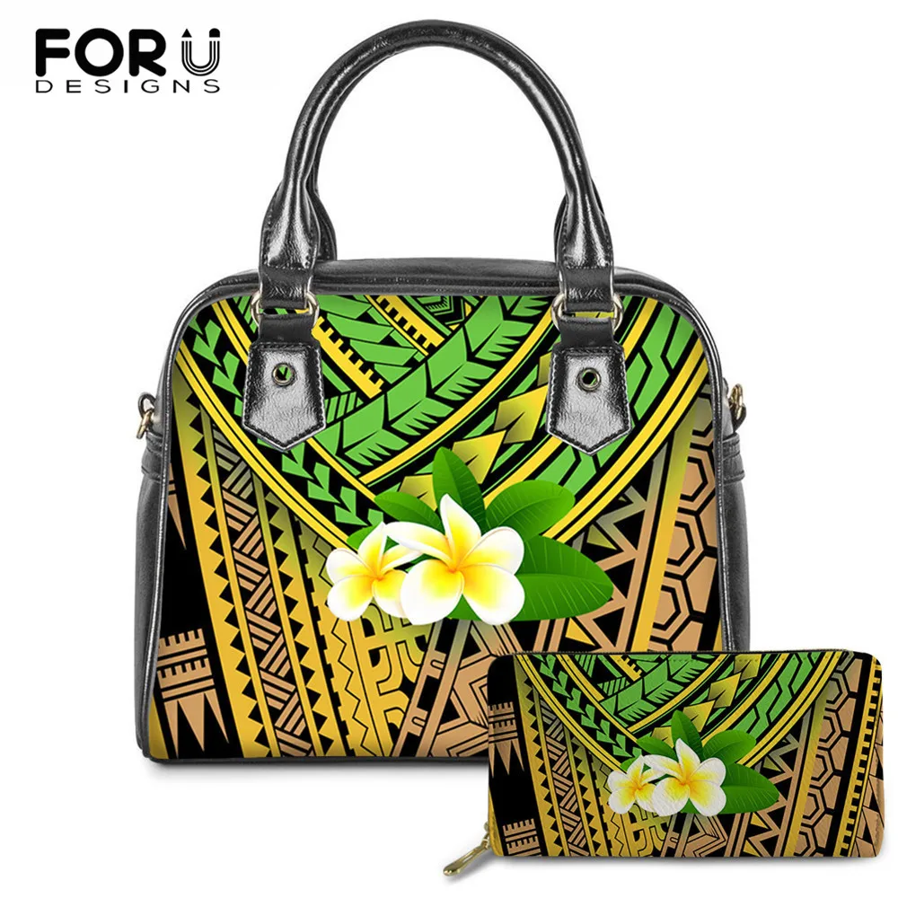 

Винтажная женская сумка на плечо FORUDESIGNS, полинезийские сумки через плечо для женщин, повседневный женский пляжный кошелек, набор из 2 предме...