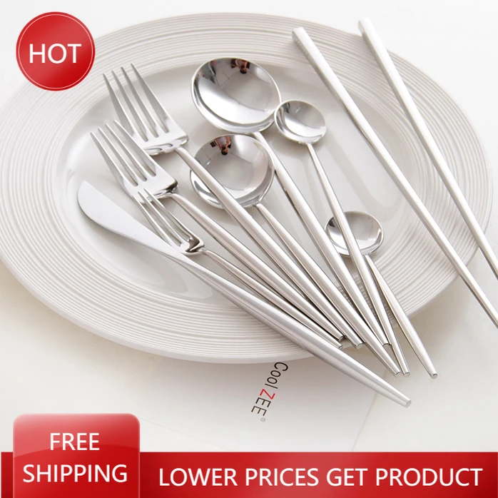 

European Dessert Lunch Cutlery Set Stainless Steel Soup Spoon Luminarc Reusable Kitchen Table Basse Fork Spoon Knife Set AA50DC