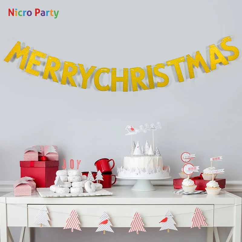 Nicro Gold Pper Party гирлянда из букв с Рождеством 2020 Новым годом украшение для