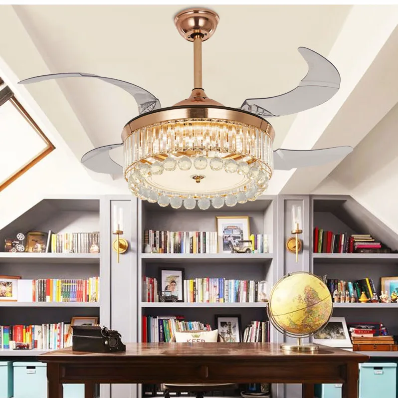 Хрустальный Невидимый потолочный вентилятор светильник модный современный