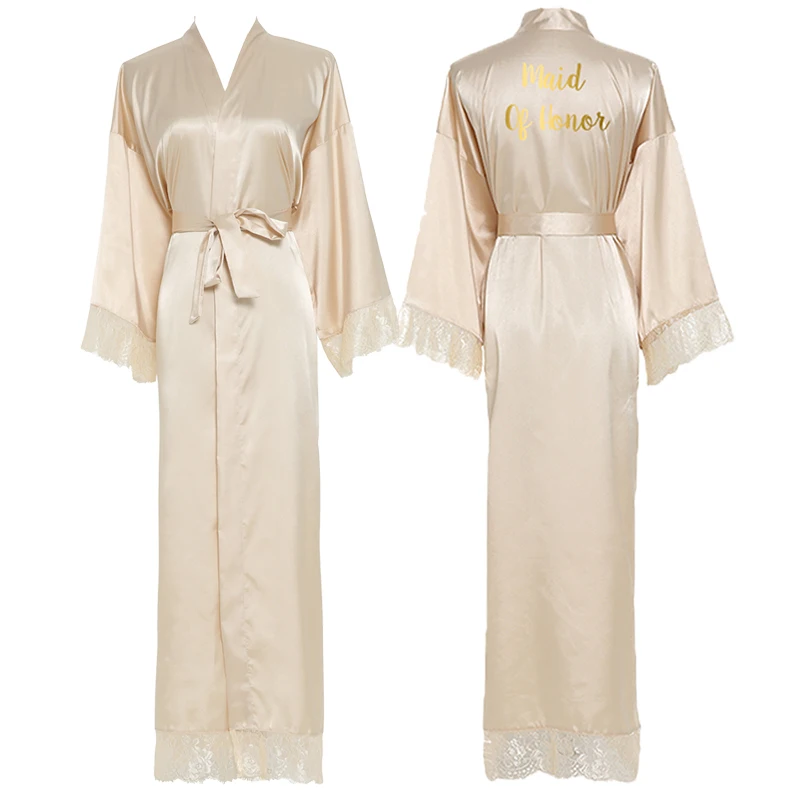Silk Satin Lace Robes Bridesmaid Bride Robes Bridesmaid Robes Wedding Long Robe Bathrobe White Bridal Robe