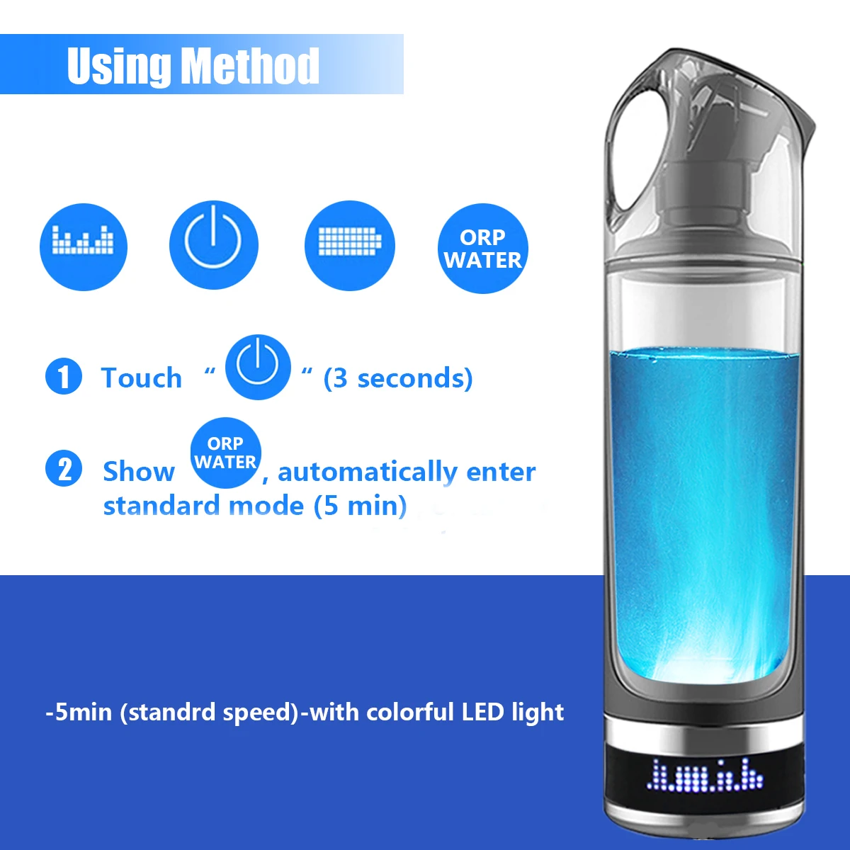 

500ml Hydrogen Rich Alkaline Water Bottle lonizer Generator LED RGB Portable Cup USB Rechargeable Anti-Aging Gift