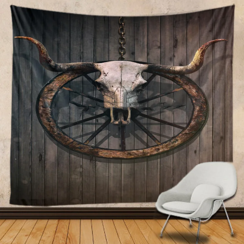 Череп Быка на деревянной доске фоновый гобелен цифровая печать фон подвесная