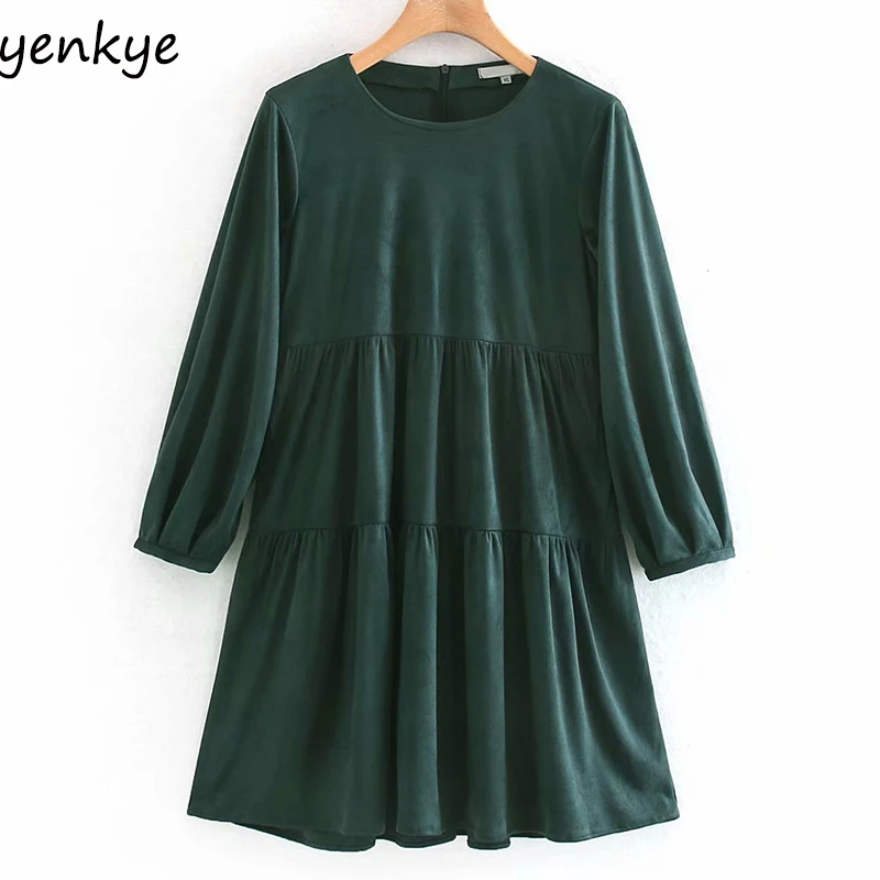 Женское винтажное однотонное платье из искусственной замши повседневное