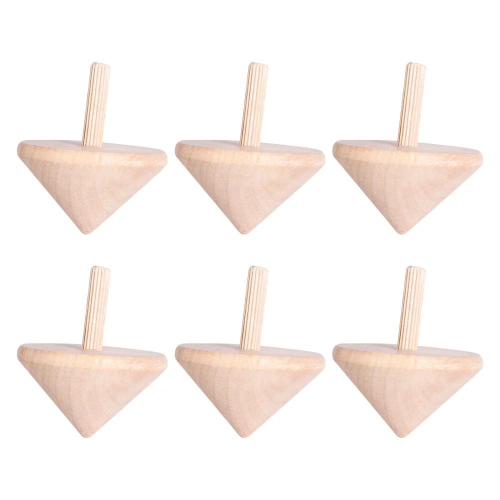 

6pcs Wooden Spinning Tops Kid's Funny Peg-tops Wooden Craft Gift Toys (Khaki)